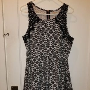 Black and white patterned and lace dress